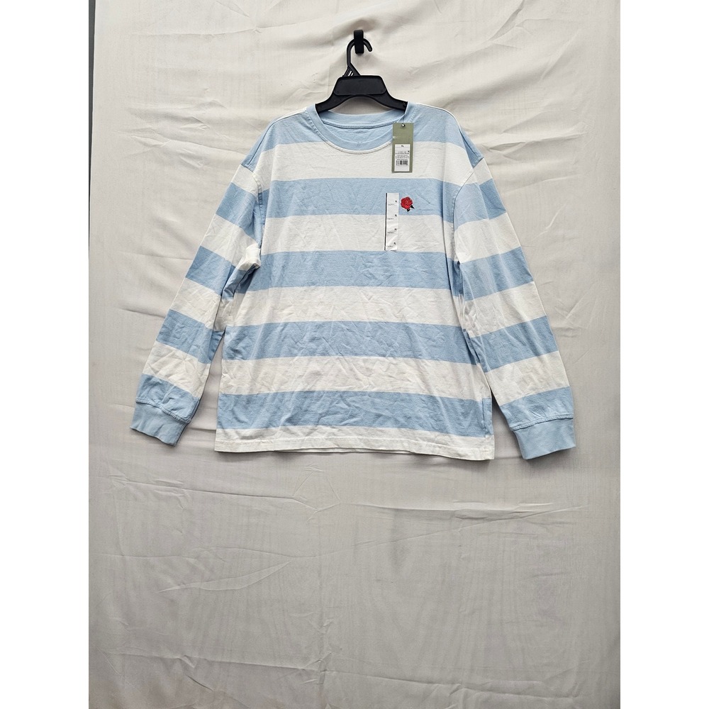 Goodfellow & Co Mens Striped Long Sleeve T-Shirt Blue Cotton Casual Size XL